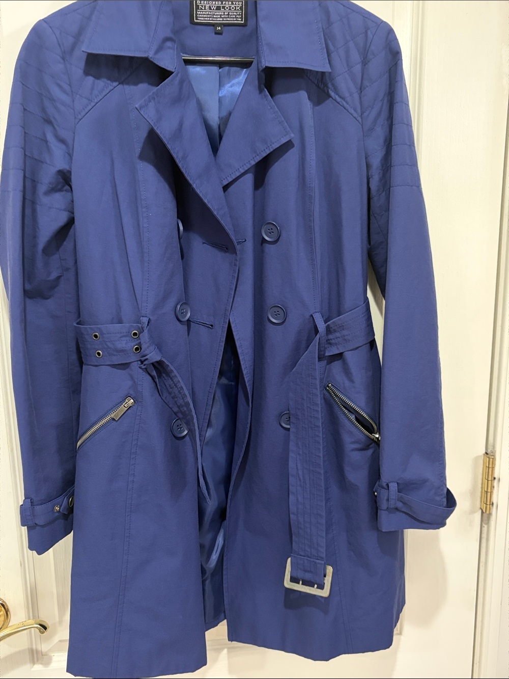 New Look Royal Blue Double-Breasted Trench Coat with Belt